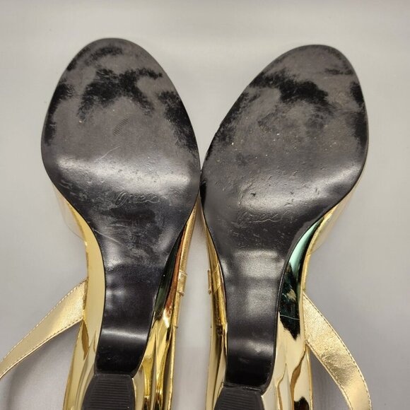 Onex Vintage 1960s Gold Metallic & Clear Wedge Heel Sandal RARE - Picture 4 of 4